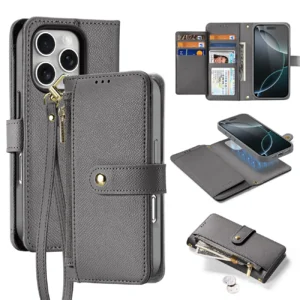 Dux Ducis Lawa iPhone 16 Pro Leather Case with Detachable Magnetic Wallet - Grayeng