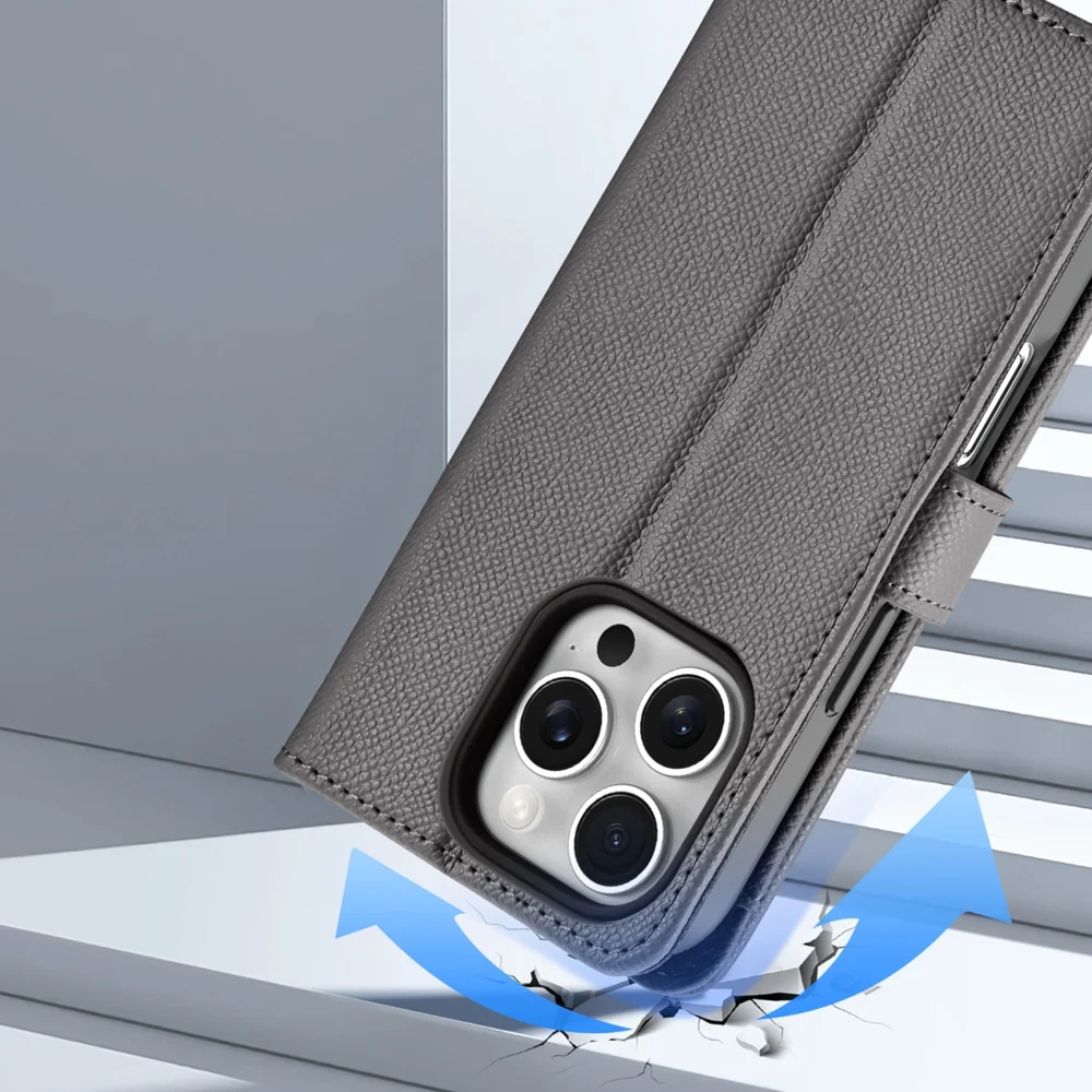 Dux Ducis Lawa iPhone 16 Pro Leather Case with Detachable Magnetic Wallet - Grayeng
