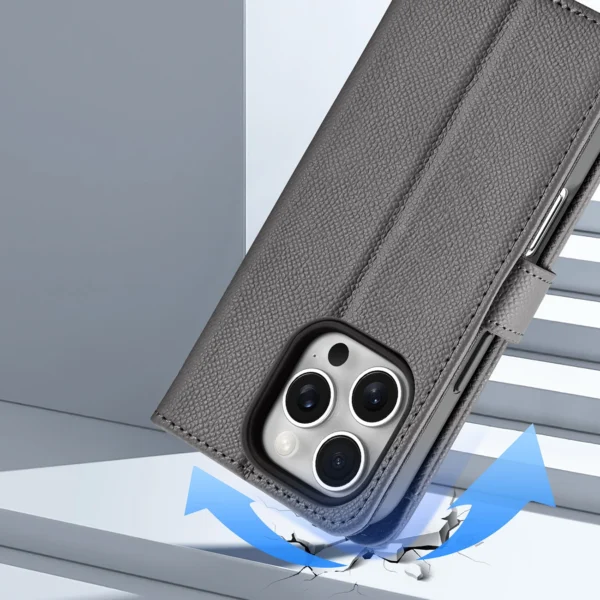 Dux Ducis Lawa iPhone 16 Pro Leather Case with Detachable Magnetic Wallet - Grayeng