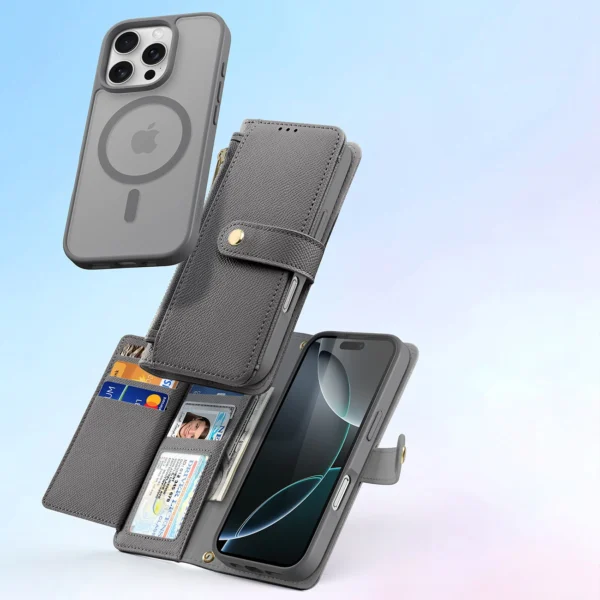 Dux Ducis Lawa iPhone 16 Pro Leather Case with Detachable Magnetic Wallet - Grayeng