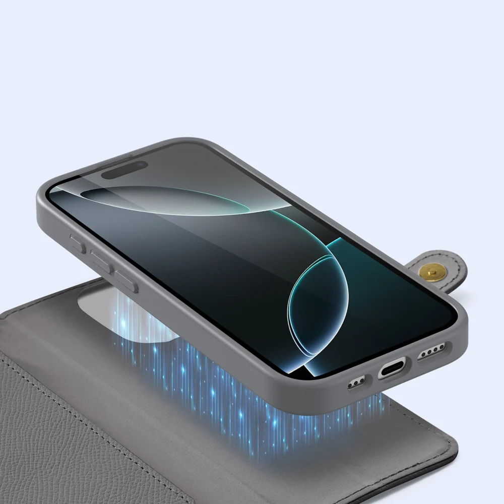 Dux Ducis Lawa iPhone 16 Pro Leather Case with Detachable Magnetic Wallet - Grayeng