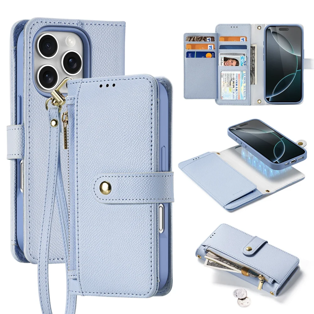 Dux Ducis Lawa iPhone 16 Pro Leather Case with Detachable Magnetic Wallet - Blueeng