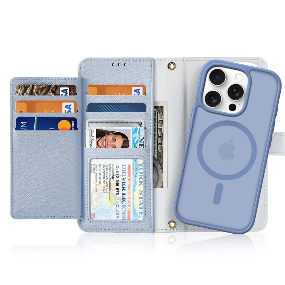Dux Ducis Lawa iPhone 16 Pro Leather Case with Detachable Magnetic Wallet - Blueeng