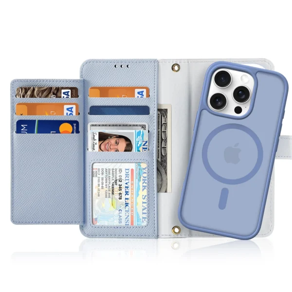Dux Ducis Lawa iPhone 16 Pro Leather Case with Detachable Magnetic Wallet - Blueeng