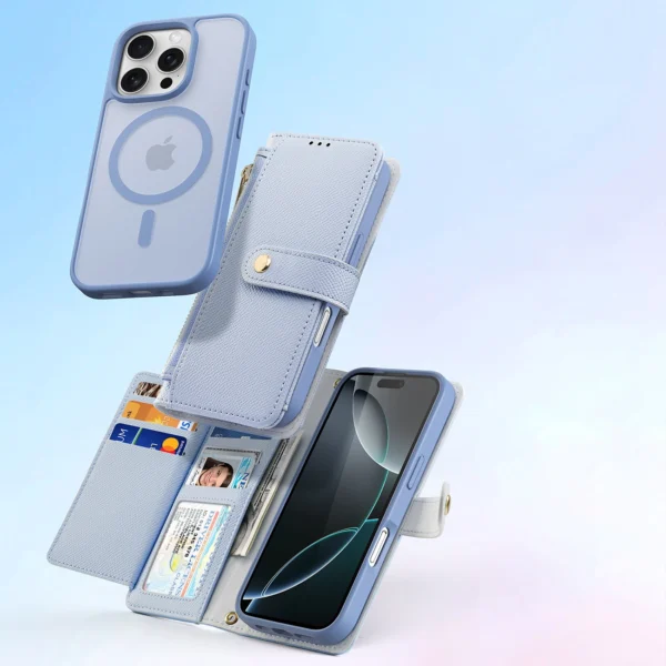 Dux Ducis Lawa iPhone 16 Pro Leather Case with Detachable Magnetic Wallet - Blueeng