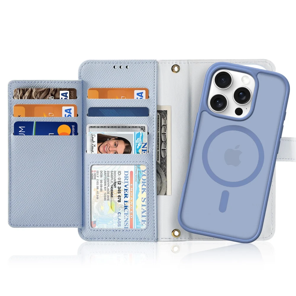 Dux Ducis Lawa Leather Case for iPhone 16 Pro Max with Detachable Magnetic Wallet - Blueeng