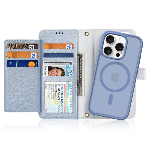Dux Ducis Lawa Leather Case for iPhone 16 Pro Max with Detachable Magnetic Wallet - Blueeng