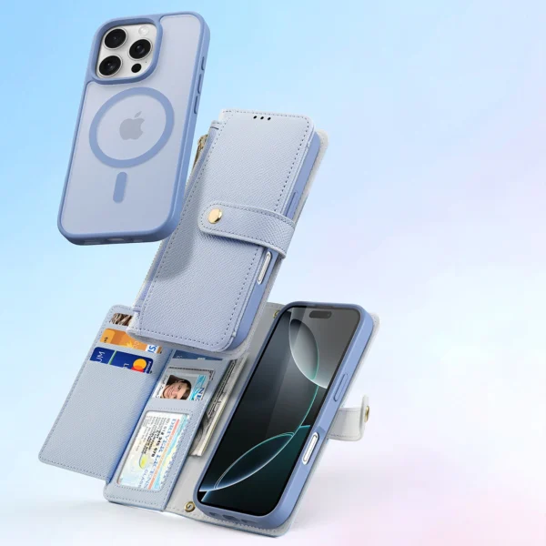 Dux Ducis Lawa Leather Case for iPhone 16 Pro Max with Detachable Magnetic Wallet - Blueeng
