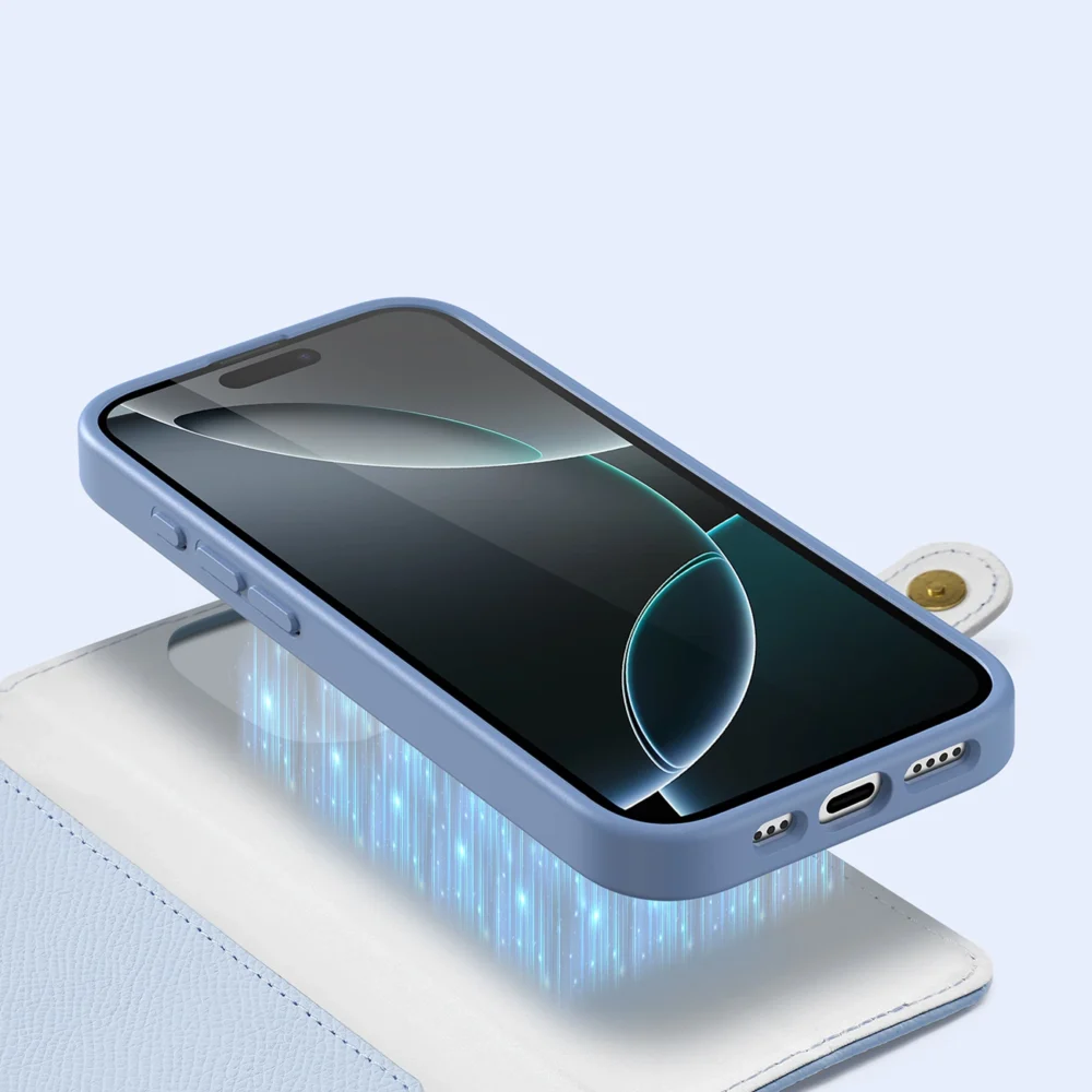 Dux Ducis Lawa Leather Case for iPhone 16 Pro Max with Detachable Magnetic Wallet - Blueeng