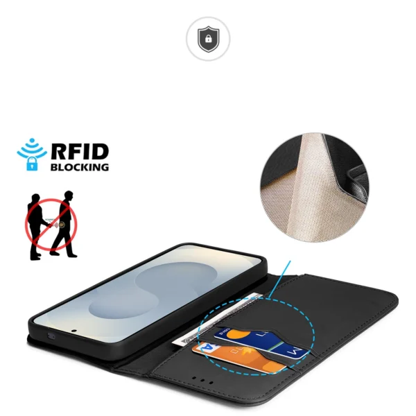 Dux Ducis Hivo Samsung Galaxy S25 Edge Case with Flip and RFID Protection - Blackeng