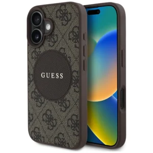 Guess 4G Circle Classic Logo MagSafe case for iPhone 16 - browneng