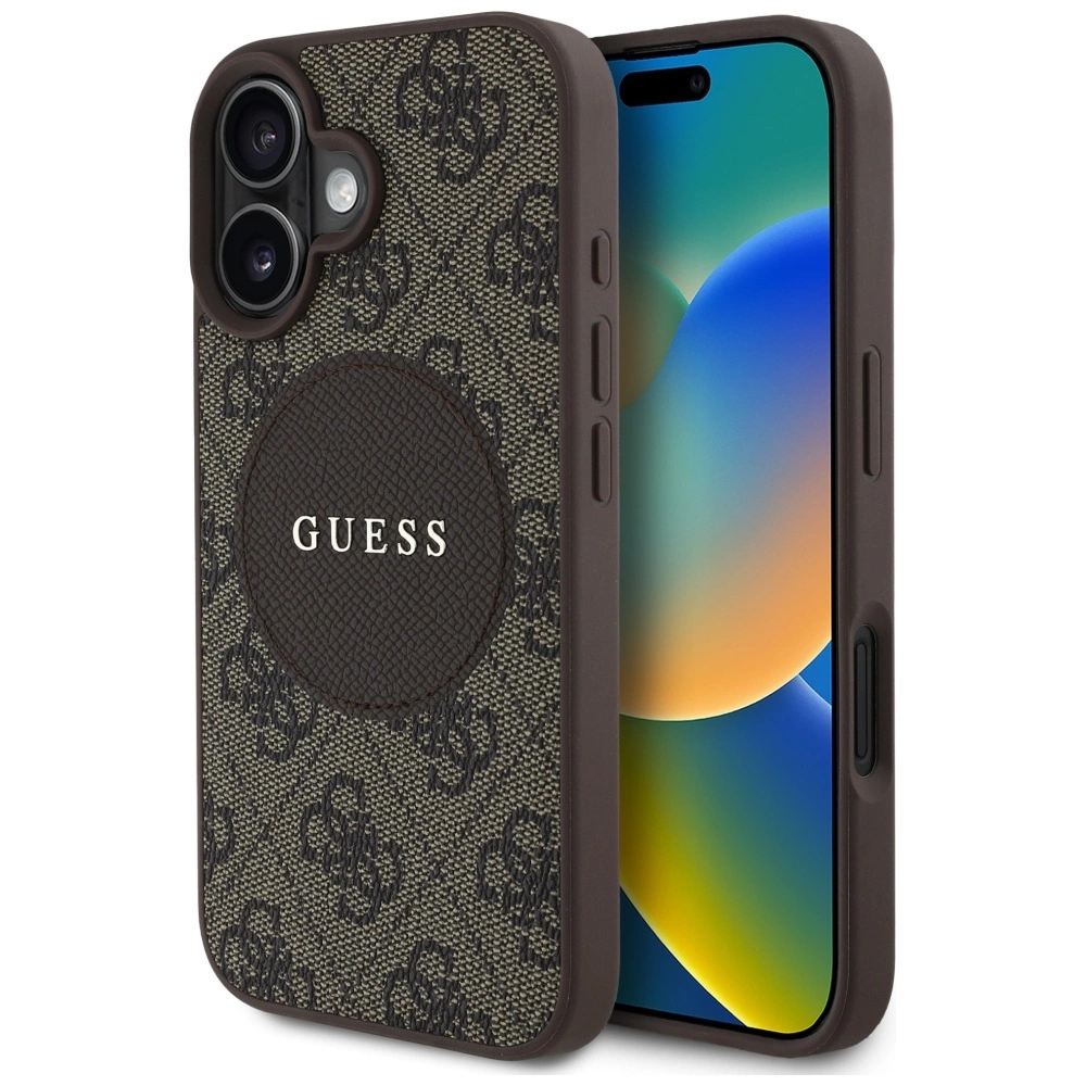 Guess 4G Circle Classic Logo MagSafe case for iPhone 16 - browneng