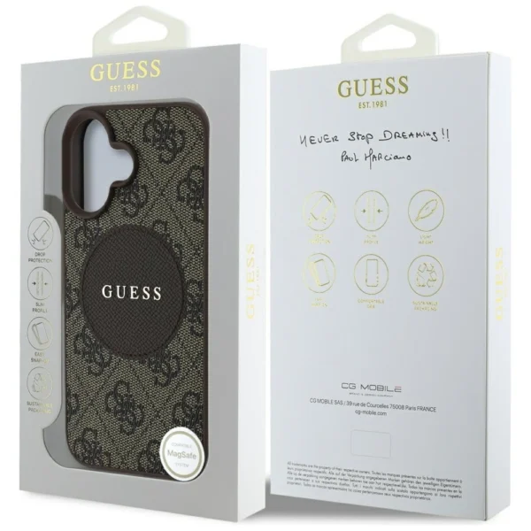 Guess 4G Circle Classic Logo MagSafe case for iPhone 16 - browneng