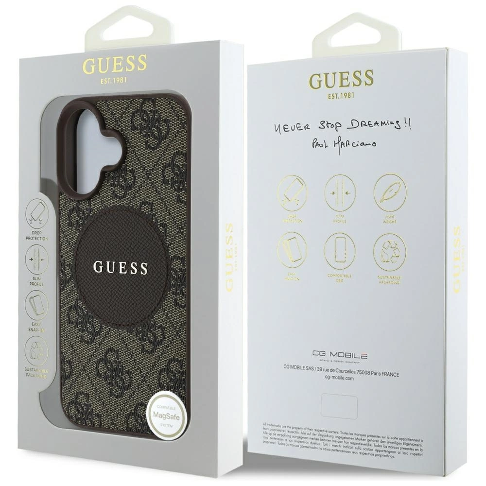Guess 4G Circle Classic Logo MagSafe case for iPhone 16 - browneng