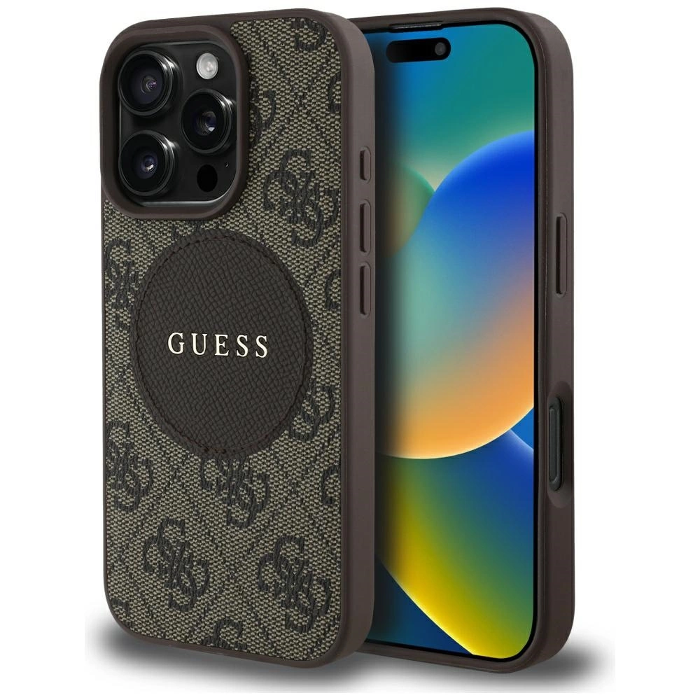 Guess 4G Circle Classic Logo MagSafe case for iPhone 16 Pro - browneng