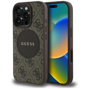Guess 4G Circle Classic Logo MagSafe case for iPhone 16 Pro Max - browneng