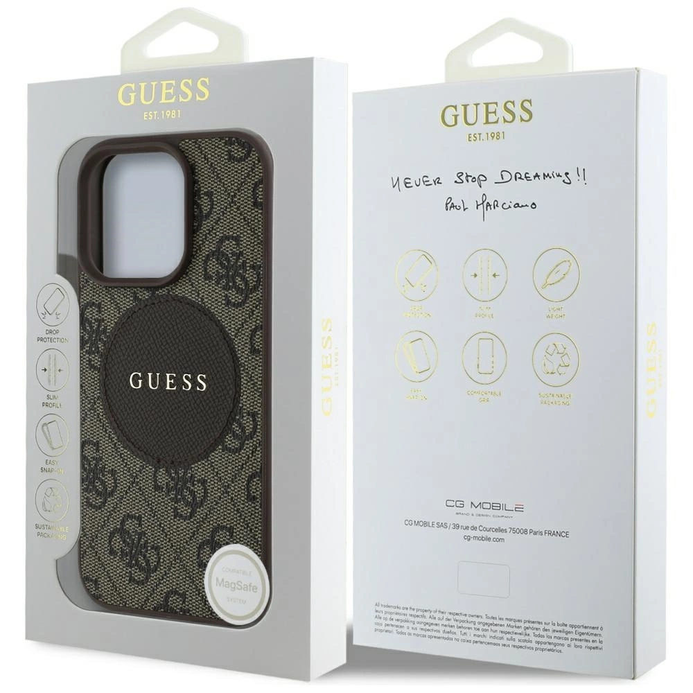 Guess 4G Circle Classic Logo MagSafe case for iPhone 16 Pro Max - browneng