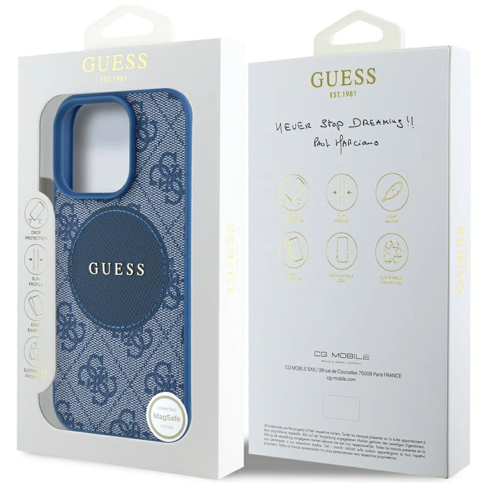 Guess 4G Circle Classic Logo MagSafe case for iPhone 16 Pro Max - blueeng