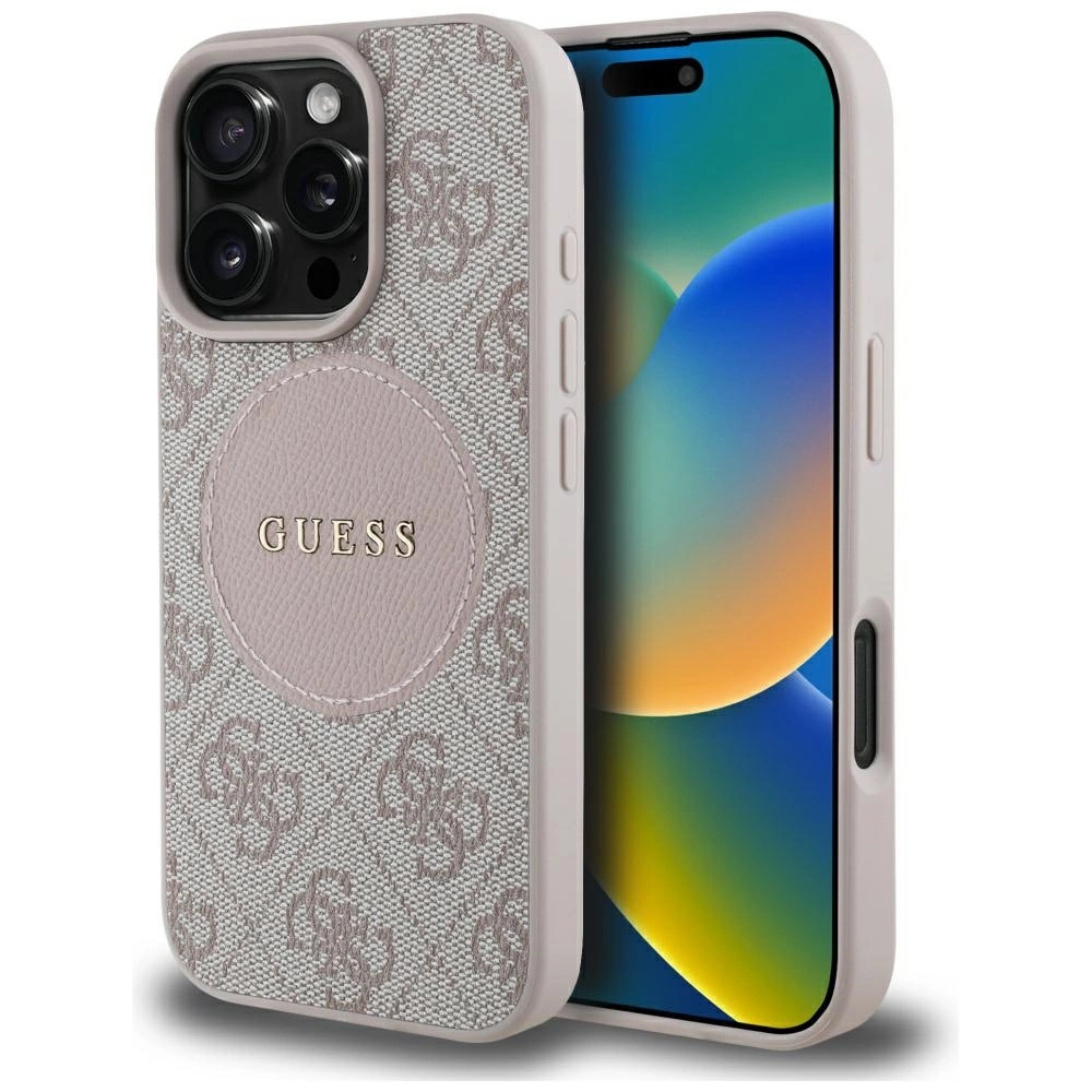 Guess 4G Circle Classic Logo MagSafe case for iPhone 16 Pro Max - pinkeng