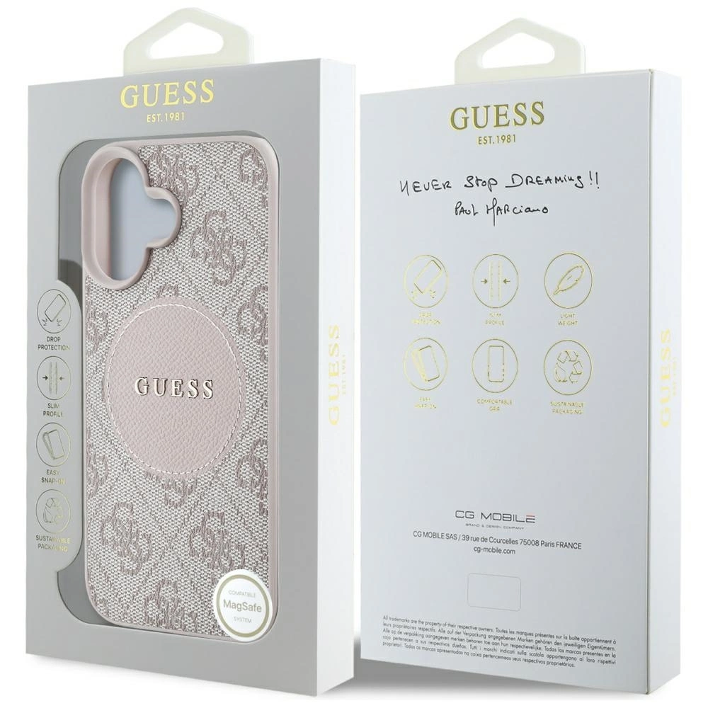 Guess 4G Circle Classic Logo MagSafe iPhone 16 Case - Pinkeng