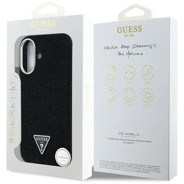 Guess Denim Triangle Logo MagSafe case for iPhone 16 - blackeng