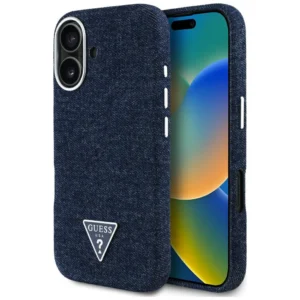 Guess Denim Triangle Logo MagSafe iPhone 16 Case - Blueeng