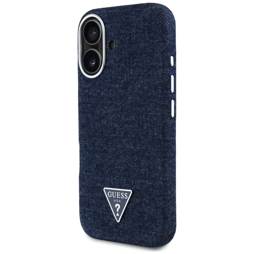 Guess Denim Triangle Logo MagSafe iPhone 16 Case - Blueeng