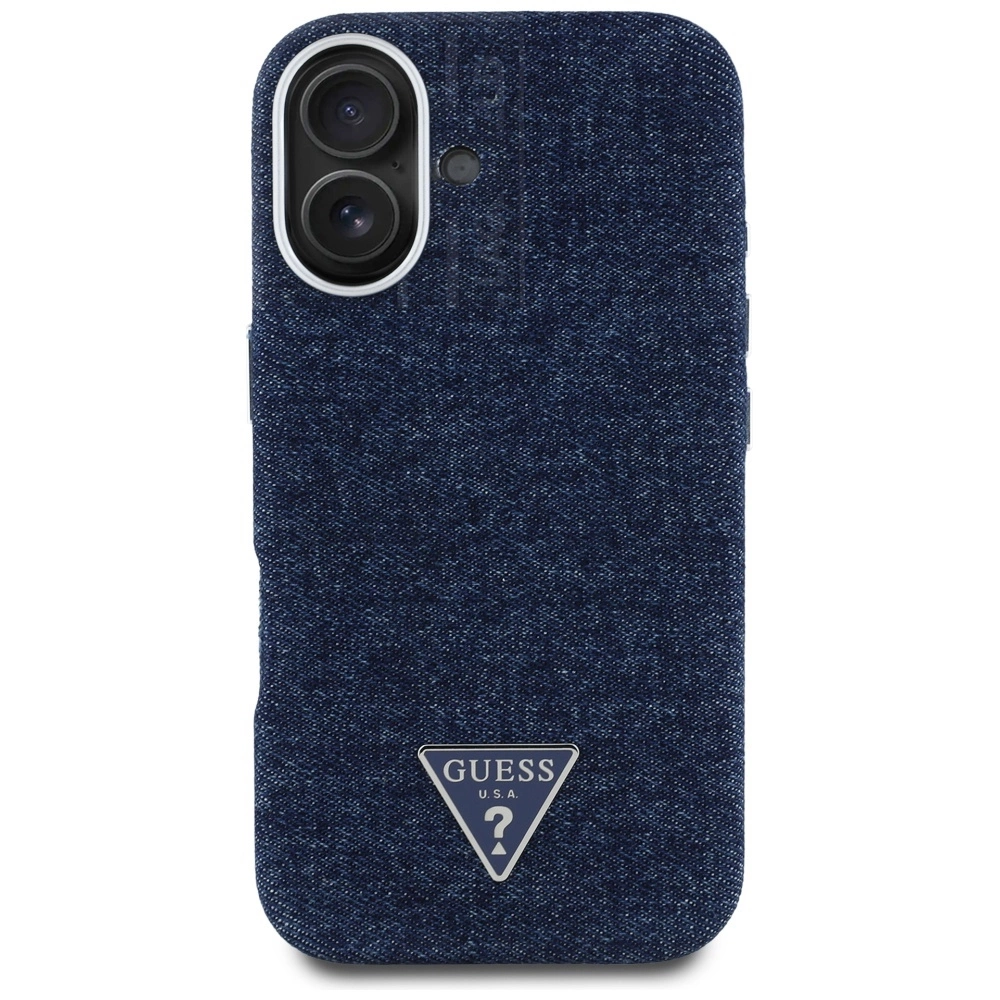 Guess Denim Triangle Logo MagSafe iPhone 16 Case - Blueeng