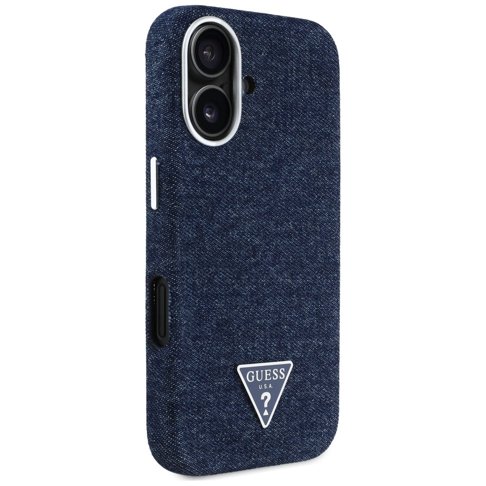 Guess Denim Triangle Logo MagSafe iPhone 16 Case - Blueeng