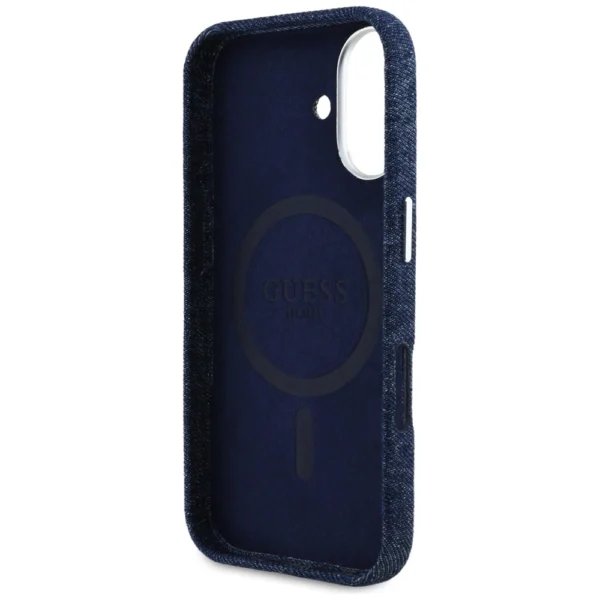 Guess Denim Triangle Logo MagSafe iPhone 16 Case - Blueeng