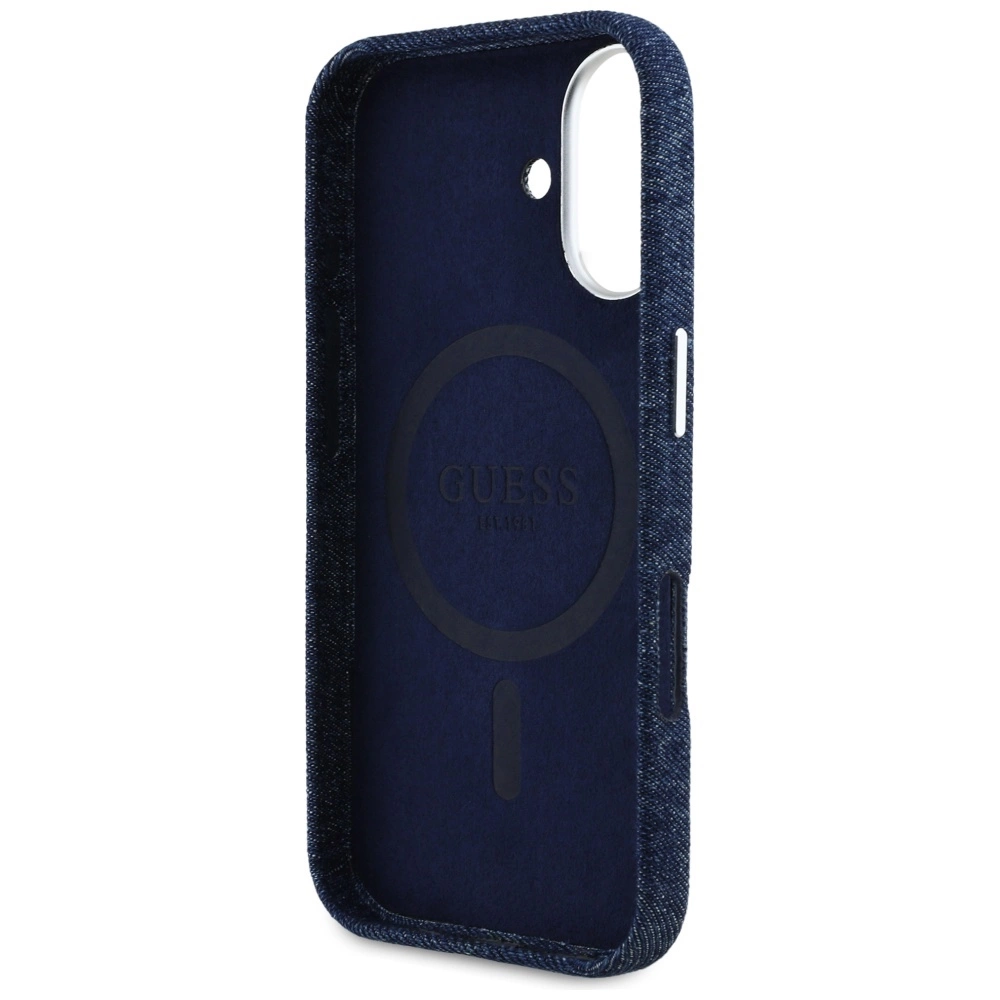 Guess Denim Triangle Logo MagSafe iPhone 16 Case - Blueeng