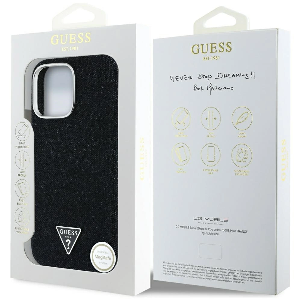 Guess Denim Triangle Logo MagSafe case for iPhone 16 Pro - blackeng