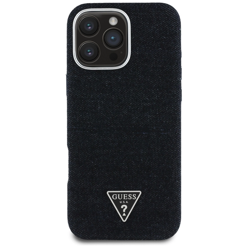 Guess Denim Triangle Logo MagSafe iPhone 16 Pro Max Case - Blackeng