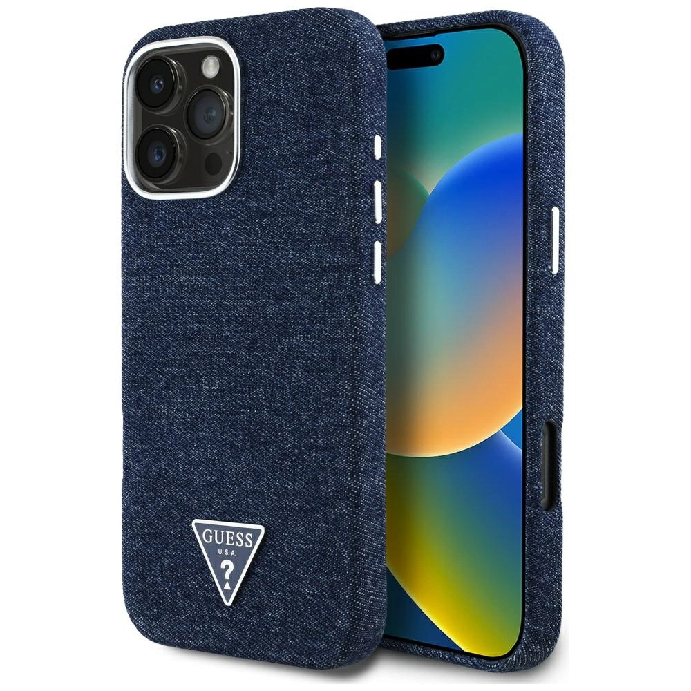 Guess Denim Triangle Logo MagSafe iPhone 16 Pro Max Case - Blueeng