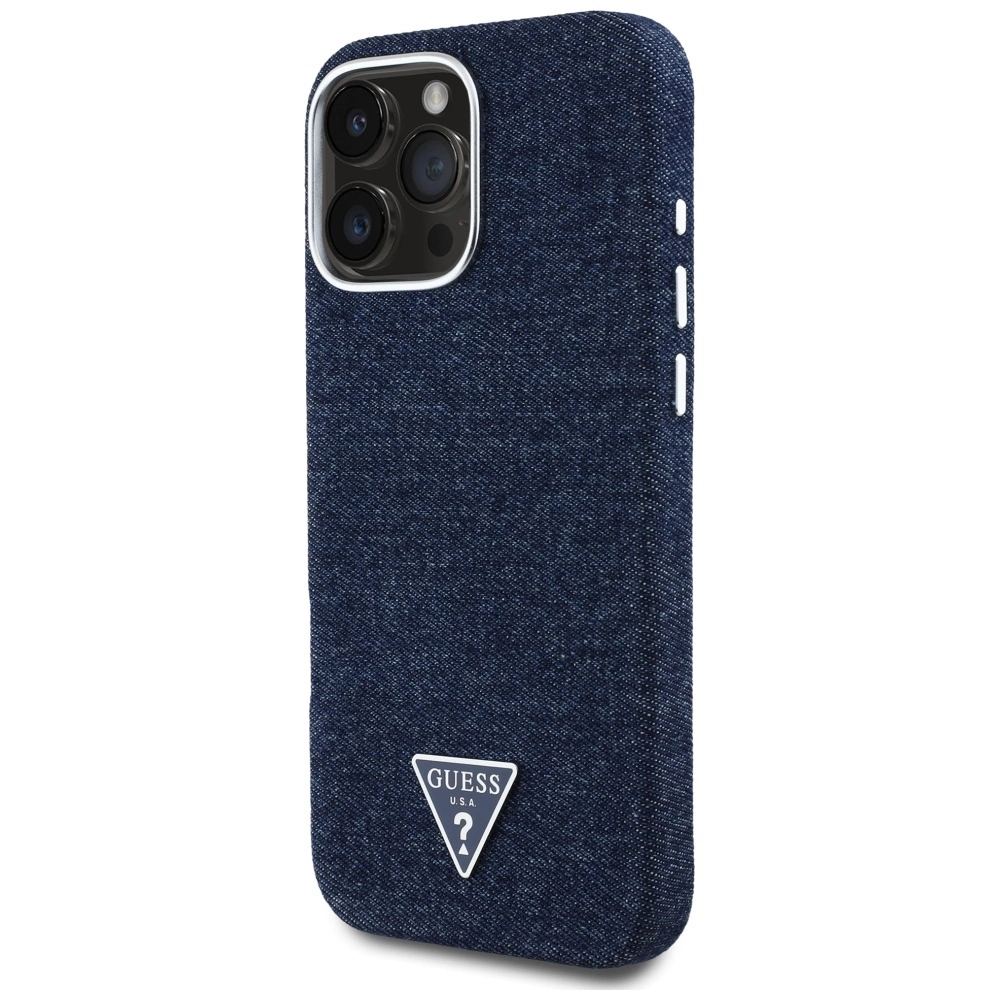 Guess Denim Triangle Logo MagSafe iPhone 16 Pro Max Case - Blueeng