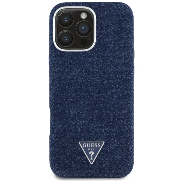 Guess Denim Triangle Logo MagSafe iPhone 16 Pro Max Case - Blueeng