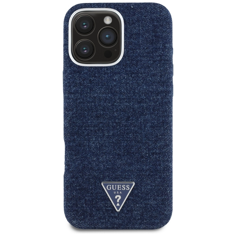 Guess Denim Triangle Logo MagSafe iPhone 16 Pro Max Case - Blueeng