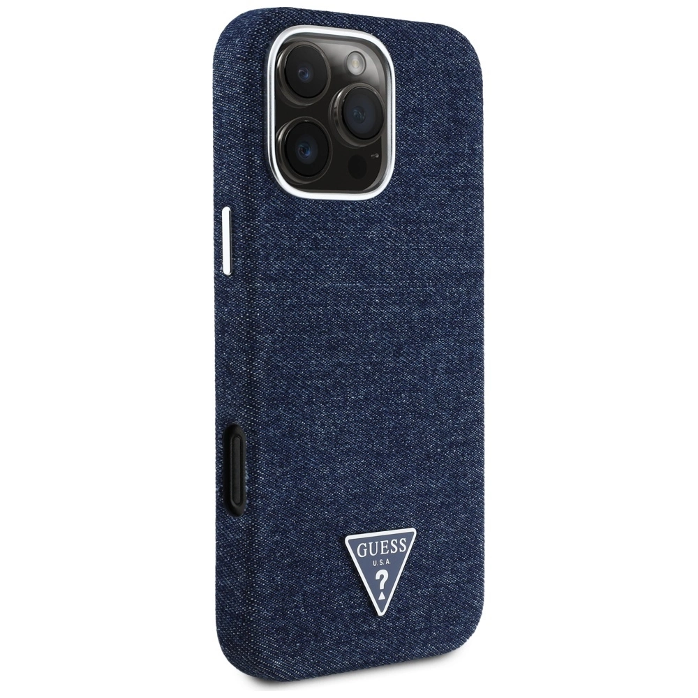 Guess Denim Triangle Logo MagSafe iPhone 16 Pro Max Case - Blueeng