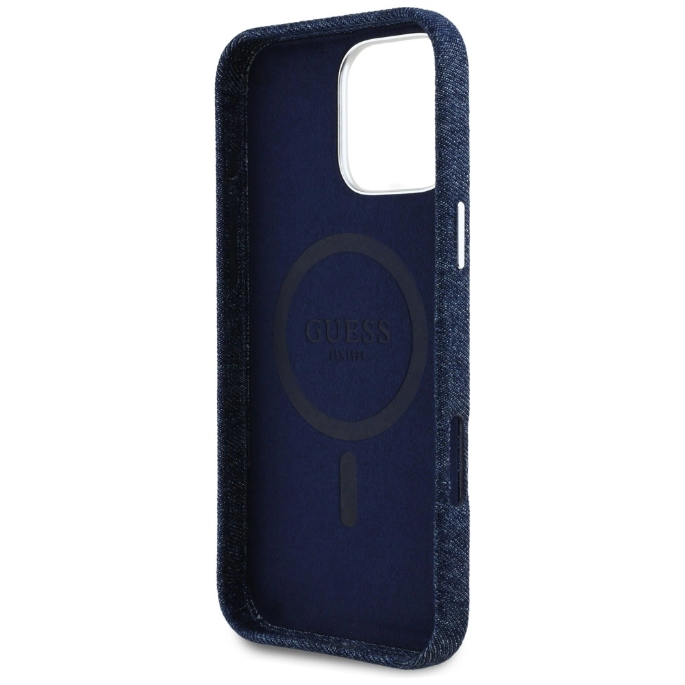 Guess Denim Triangle Logo MagSafe iPhone 16 Pro Max Case - Blueeng