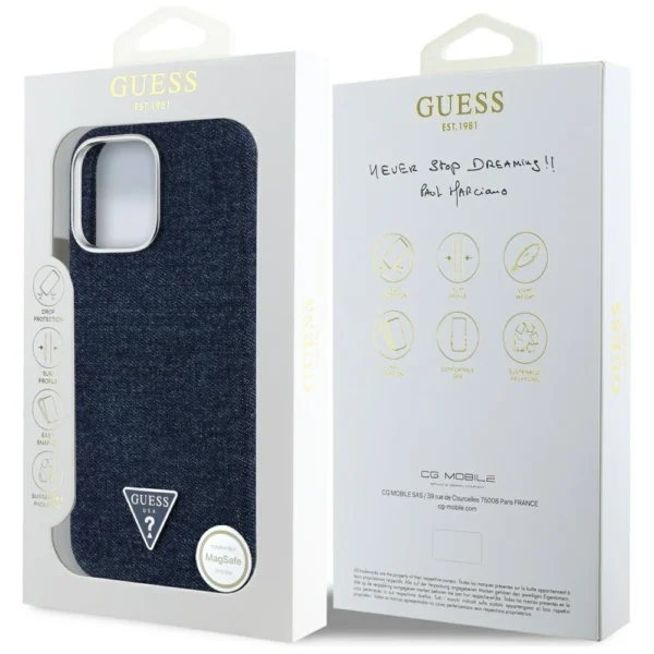 Guess Denim Triangle Logo MagSafe iPhone 16 Pro Max Case - Blueeng
