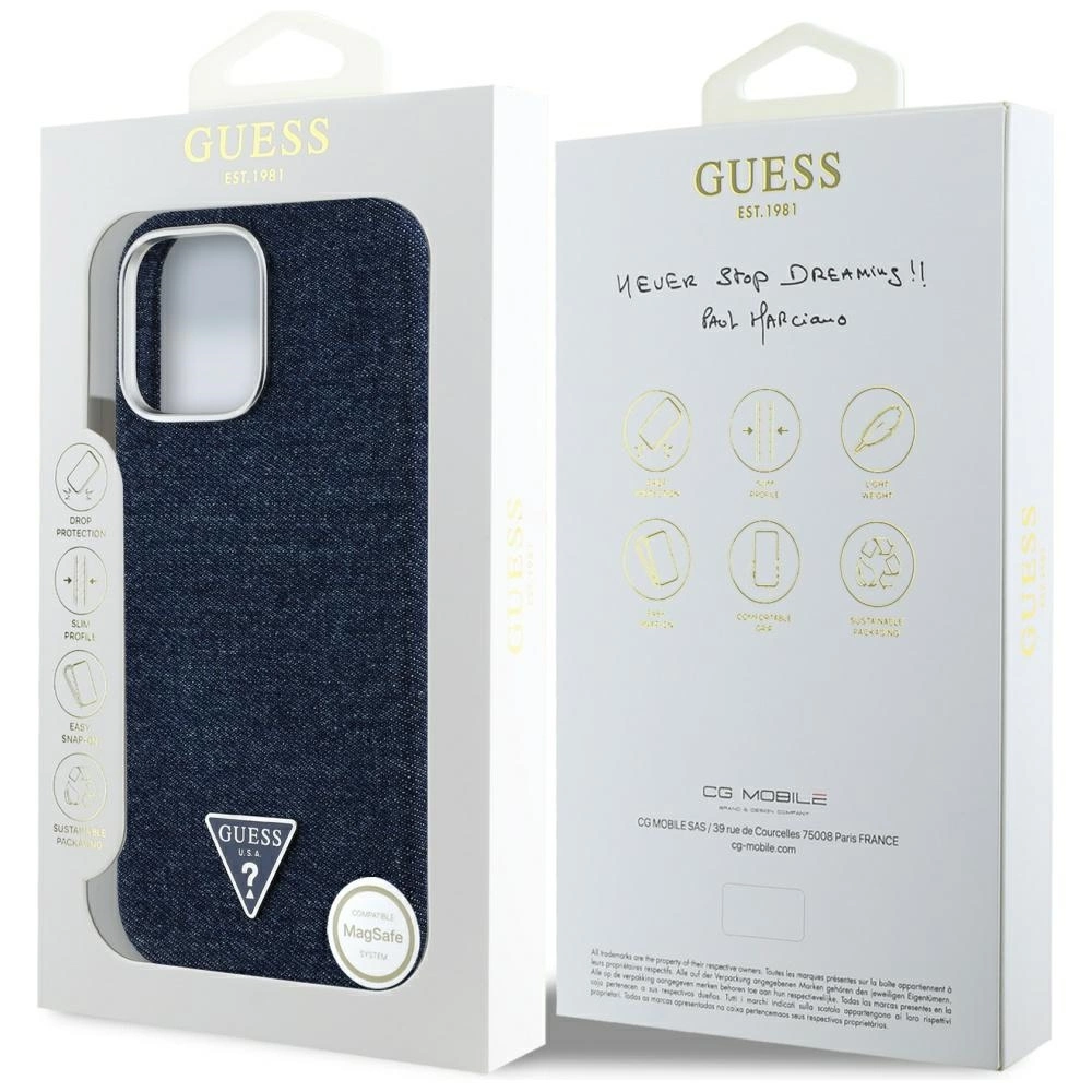 Guess Denim Triangle Logo MagSafe iPhone 16 Pro Max Case - Blueeng