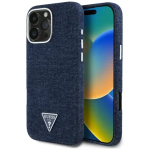 Guess Denim Triangle Logo MagSafe iPhone 16 Pro Case - Blueeng