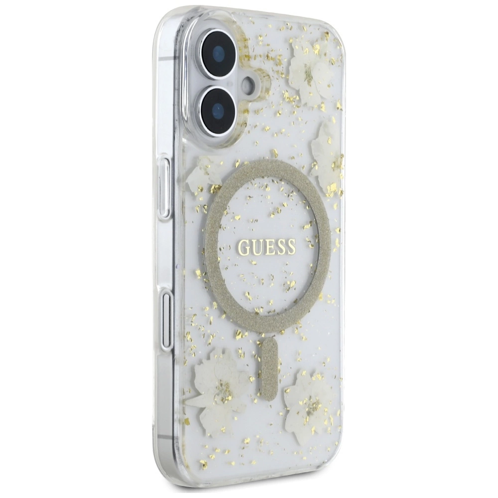 Guess Resin Flowers Glitter MagSafe iPhone 16 Case - Beigeeng