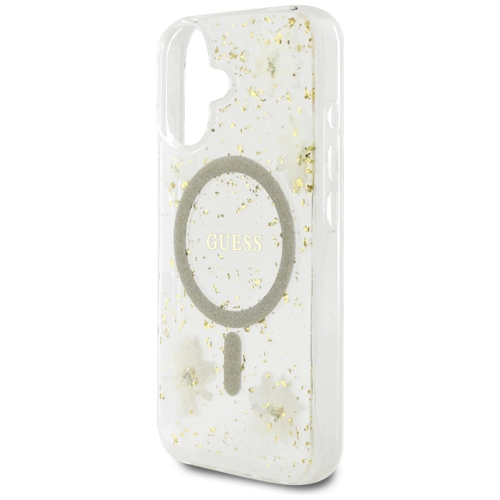 Guess Resin Flowers Glitter MagSafe iPhone 16 Case - Beigeeng