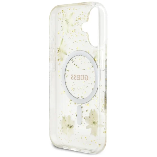Guess Resin Flowers Glitter MagSafe iPhone 16 Case - Beigeeng