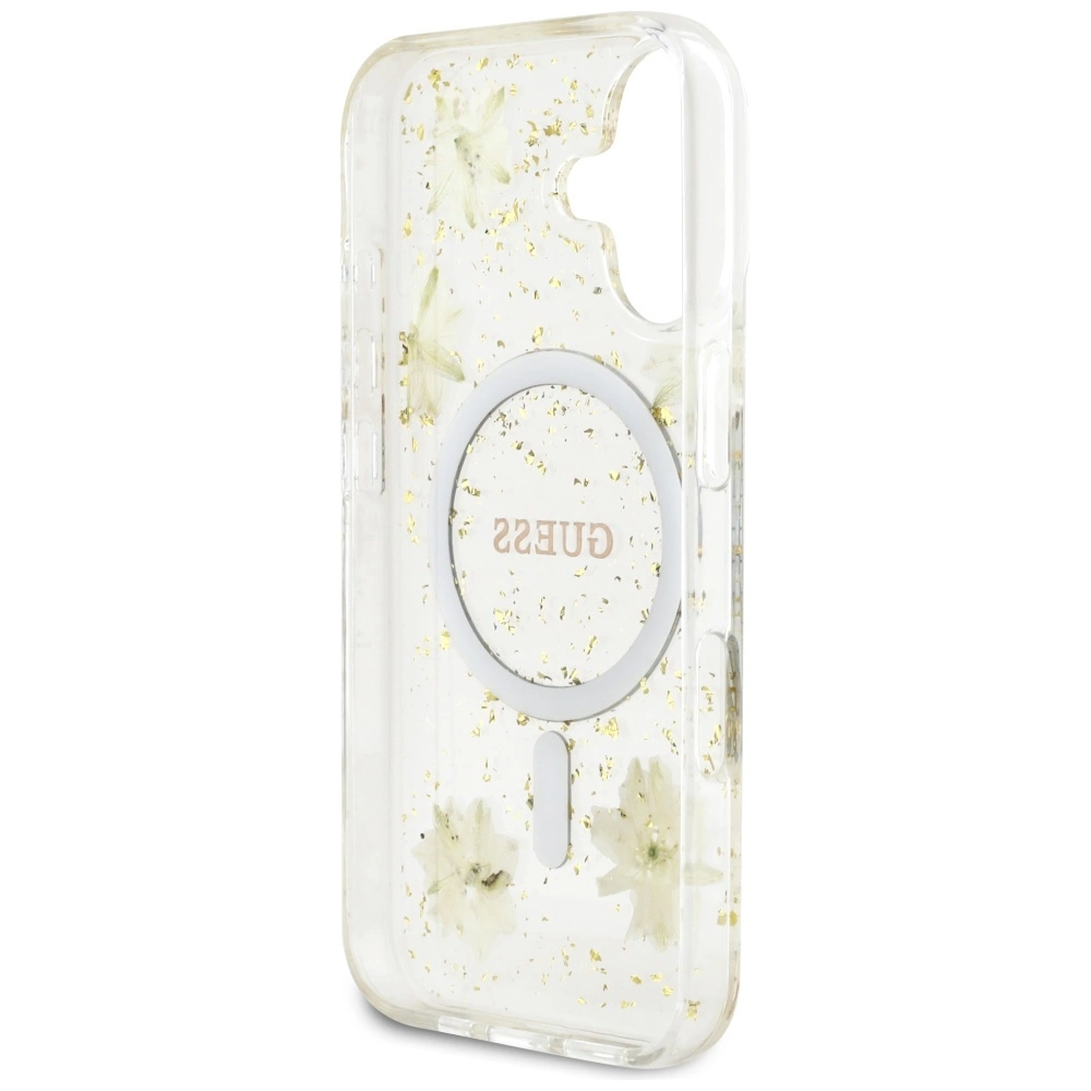 Guess Resin Flowers Glitter MagSafe iPhone 16 Case - Beigeeng