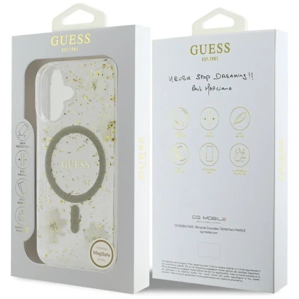 Guess Resin Flowers Glitter MagSafe iPhone 16 Case - Beigeeng