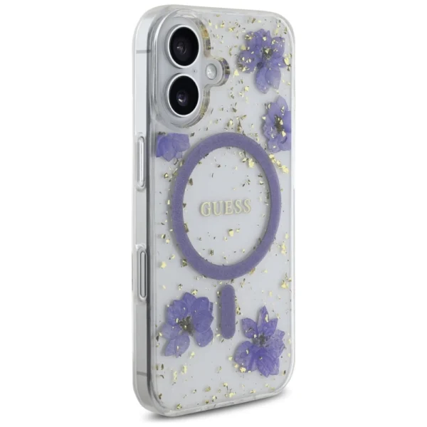 Guess Resin Flowers Glitter MagSafe case for iPhone 16 - purpleeng
