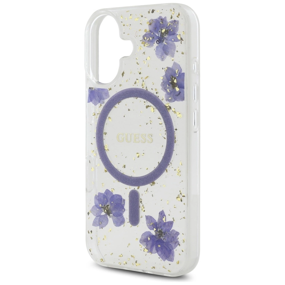Guess Resin Flowers Glitter MagSafe case for iPhone 16 - purpleeng