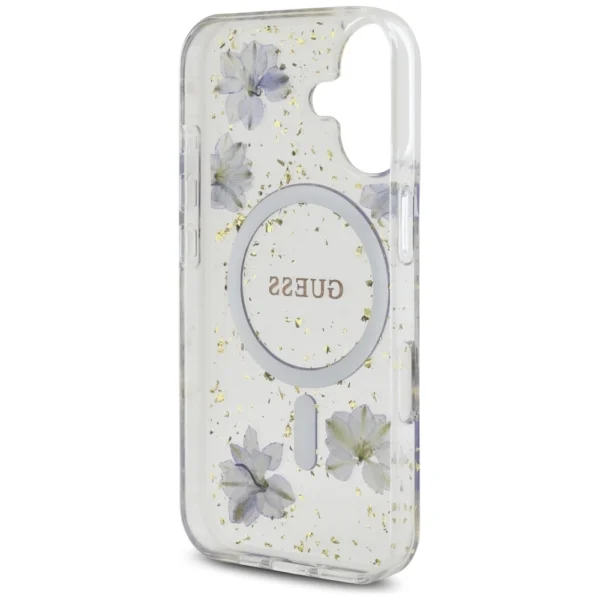 Guess Resin Flowers Glitter MagSafe case for iPhone 16 - purpleeng